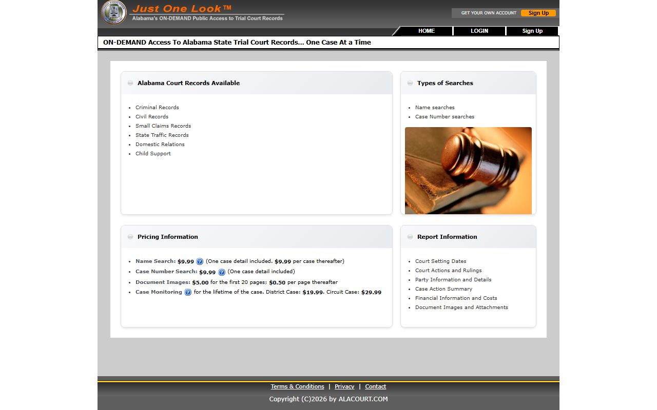 Alabama trial court public access portal for searching Autauga County court charges