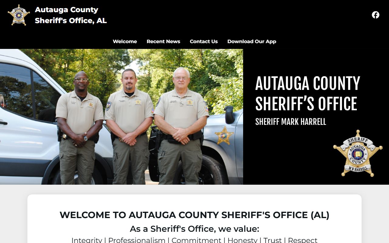 Autauga County Sheriff's Office homepage linking to the inmate population roster